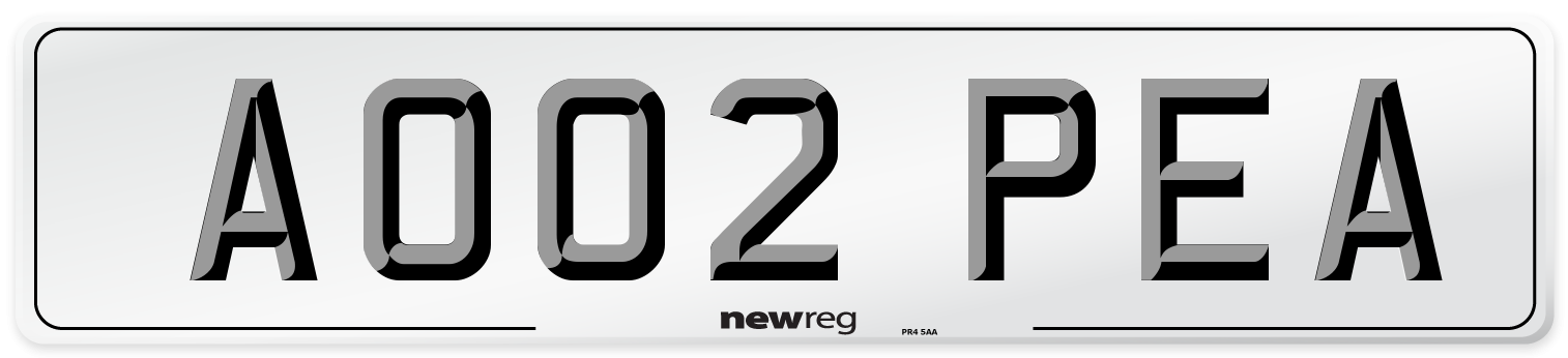 AO02 PEA Number Plate from New Reg